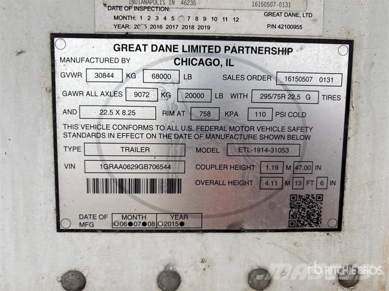 Great Dane ETL-1914-31053 53 ft x 102 in T/A Refrigerated Tra Hladilne polprikolice