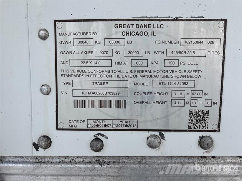 Great Dane ETL111431053 53 ft x 102 in T/A Refrigerated Trail Poluprikolice hladnjače