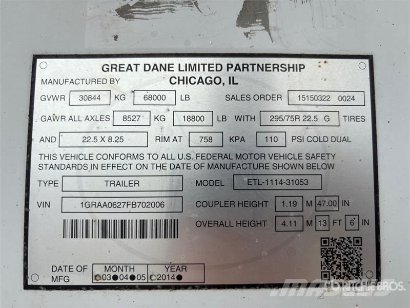 Great Dane ETL111431053 53 ft x 102 in T/A Refrigerated Trail Koel-vries opleggers