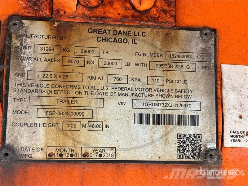 Great Dane FSP-0024-00099 36 ft T/A Flatbed Trailer Причепи-платформи/бокове розвантаження