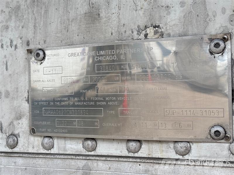 Great Dane SUP-1114-31053 53 ft x 102 in T/A Refrigerated Tra Semirimorchi a temperatura controllata