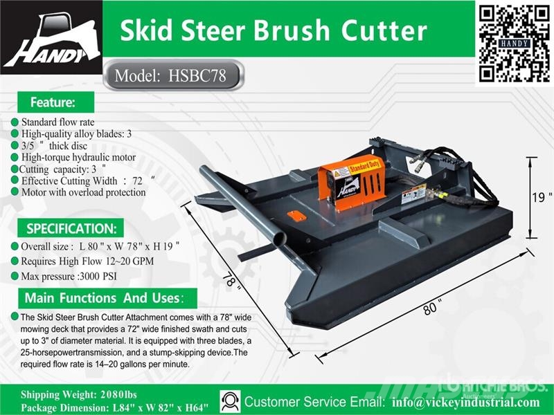 Handy HSBC78 78 in Skid Steer Brush Cutter (Unused) Mounted and trailed mowers