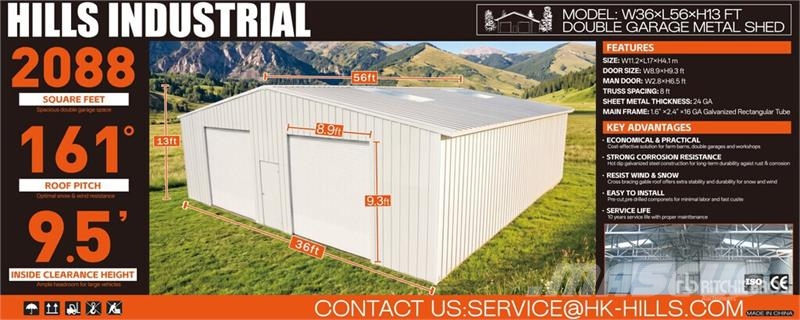 HIlls Industrial 365613 36 ft x 56 ft x 13 ft Doub Stålrammer
