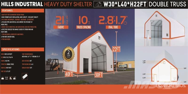 HIlls Industrial 403022 30 ft x 40 ft x 22 ft Stor Stålrammer