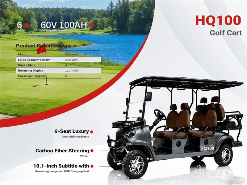 HQ100 Electric Gray Six-Seater Golf Cart (Unused) Carritos de golf