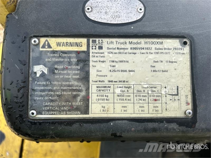 Hyster H100XM 9150 lb Pneumatic Tire Forklift Autokrāvēji - citi