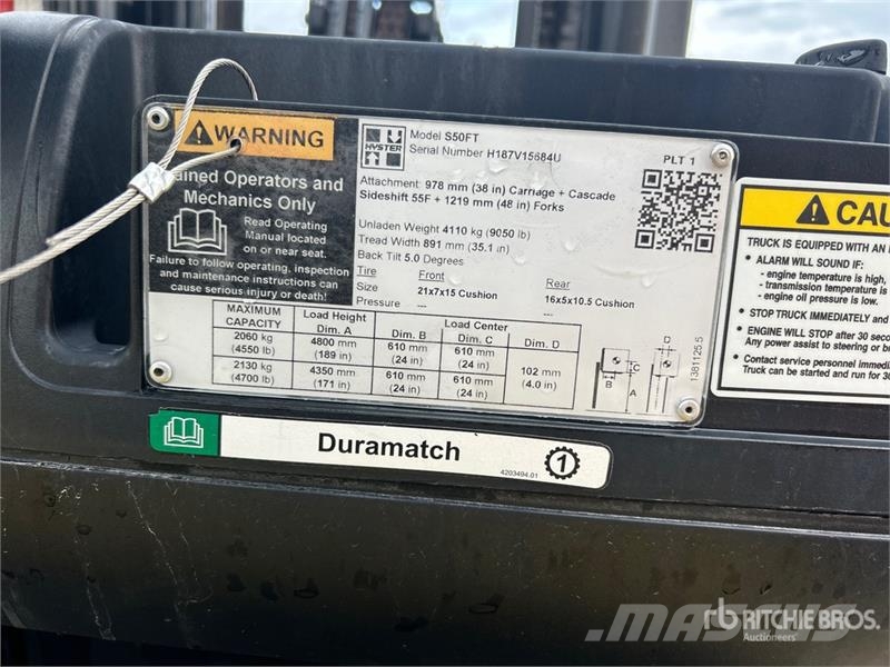 Hyster S50FT 4700 lb Cushion Tire Forklift Gaffeltrucker - Annet