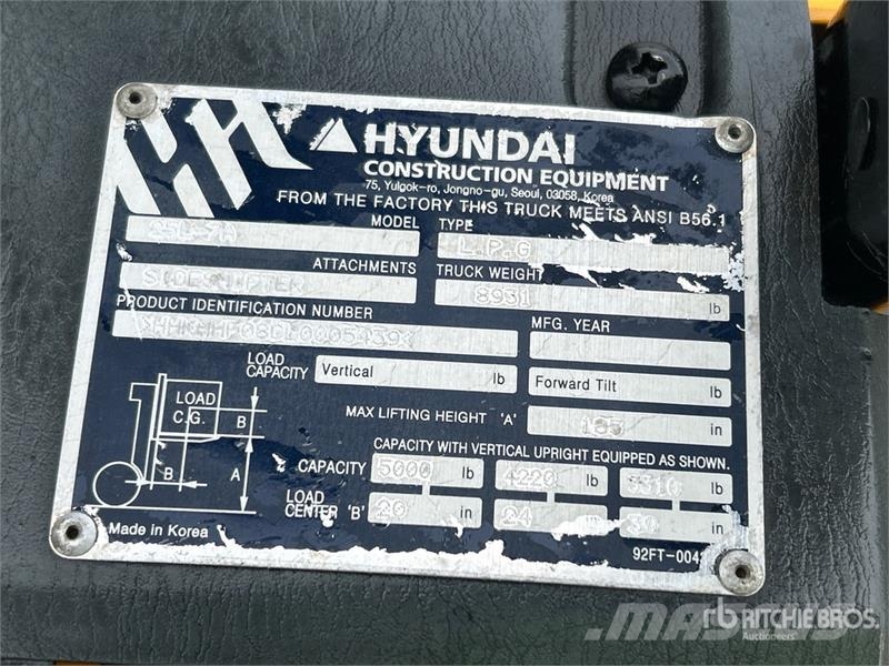 Hyundai 25L-7A 5000 lb Pneumatic Tire Forklift 그 외 지게차