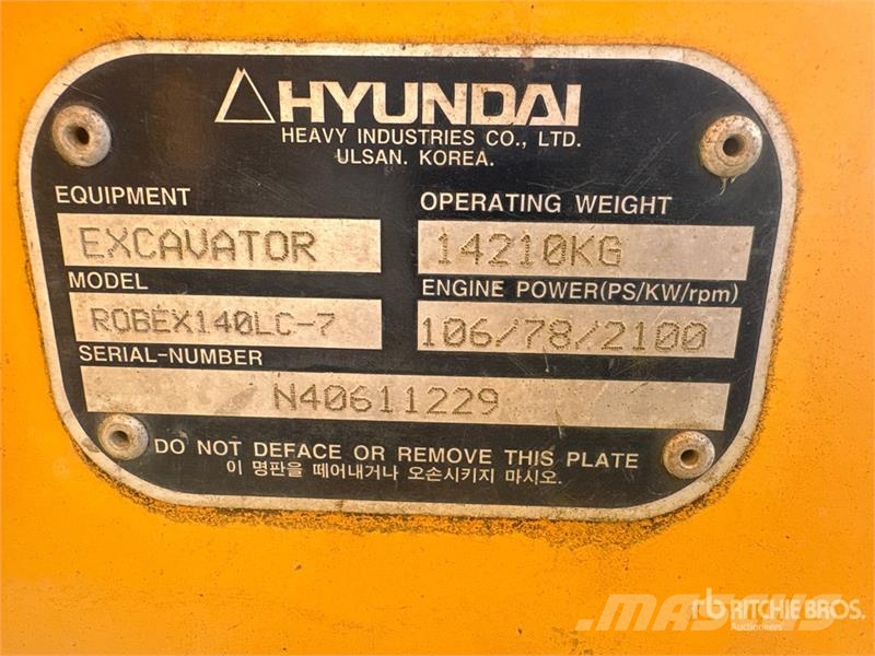 Hyundai R140LC-7 Tracked Excavator Pelle sur chenilles