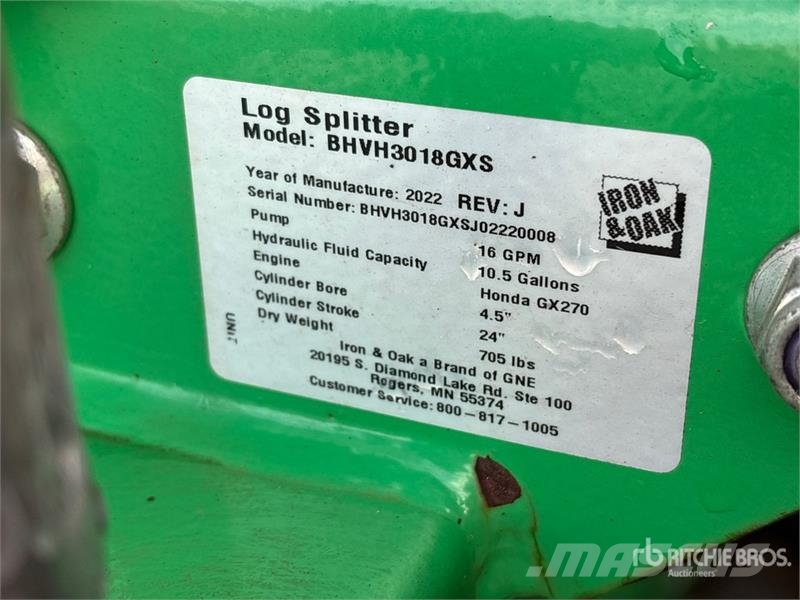 Iron & Oak & Oak BHVH3018GXS Log Splitter Wood splitters, cutters, and chippers
