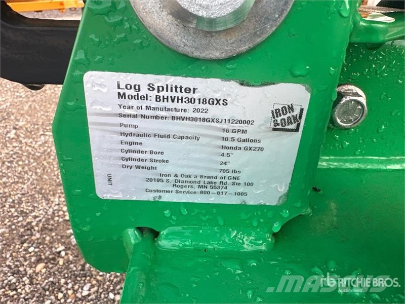 Iron & Oak & Oak BHVH3018GXS Log Splitter Wood splitters, cutters, and chippers