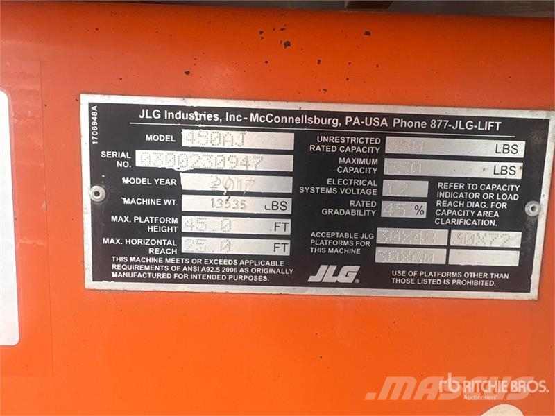 JLG 450AJ 4WD Diesel Articulating Boom Lift Strēles pacēlāji
