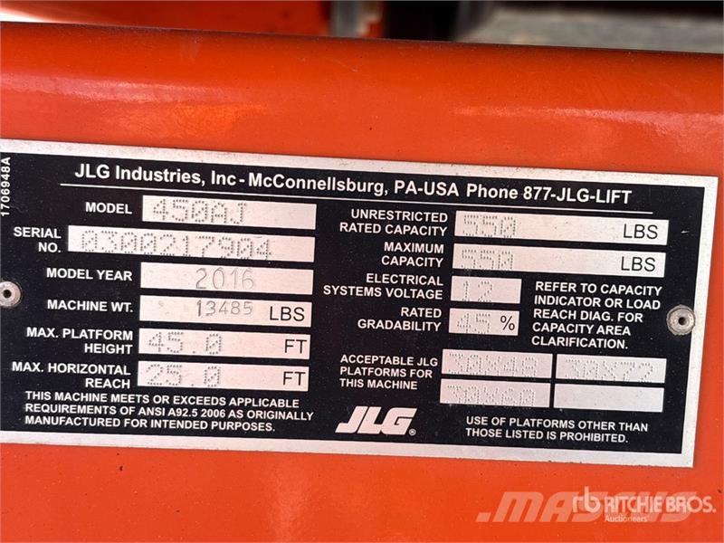 JLG 450AJ 4WD Gasoline Articulating Boom Lift Piattaforme a braccio articolato