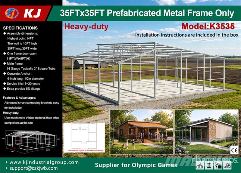 KJ K3535 35 ft x 35 ft Prefabricated Metal Frame Only その他トレーラー