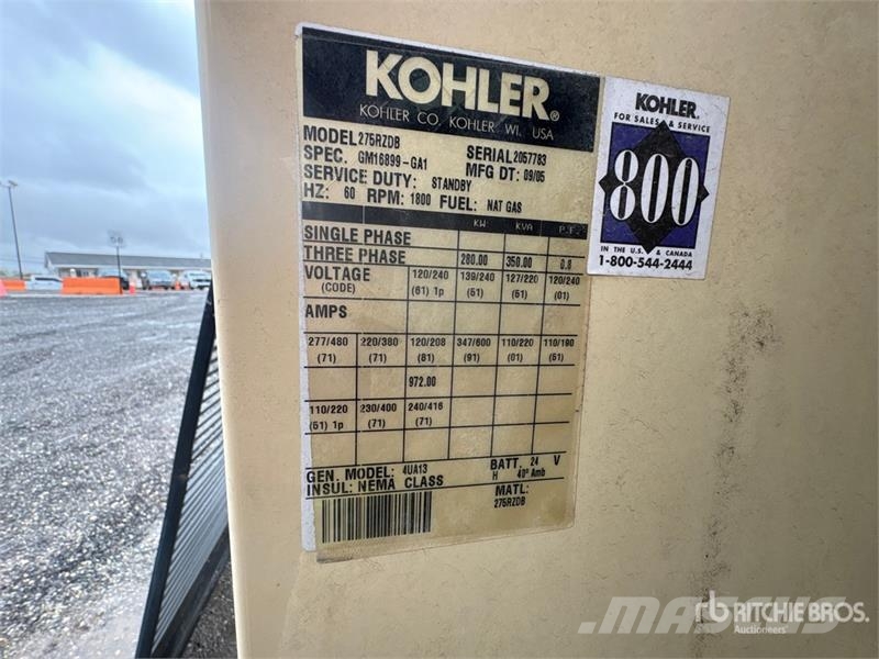 Kohler 275RZDB 250 kW Skid-Mounted Generator Set Diesel Generators