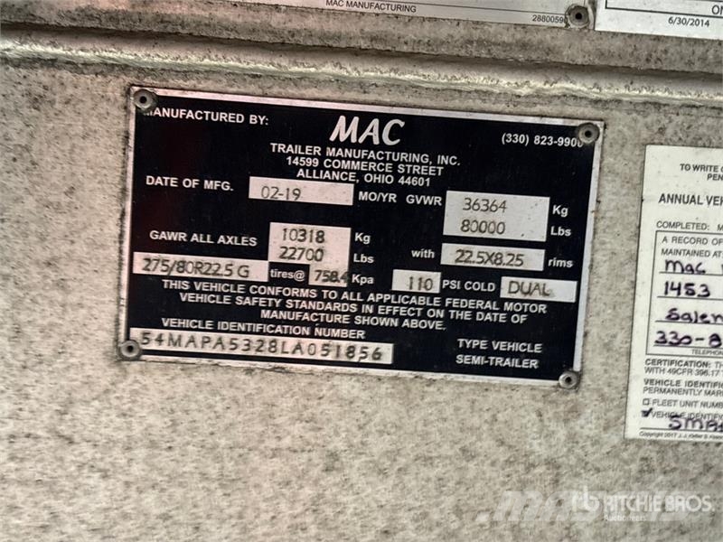 MAC 53 ft T/A Spread Axle Curtain Side Trailer Tents