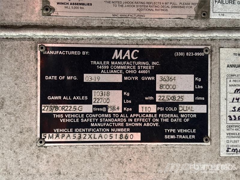 MAC 53 ft T/A Spread Axle Curtain Side Trailer Tents