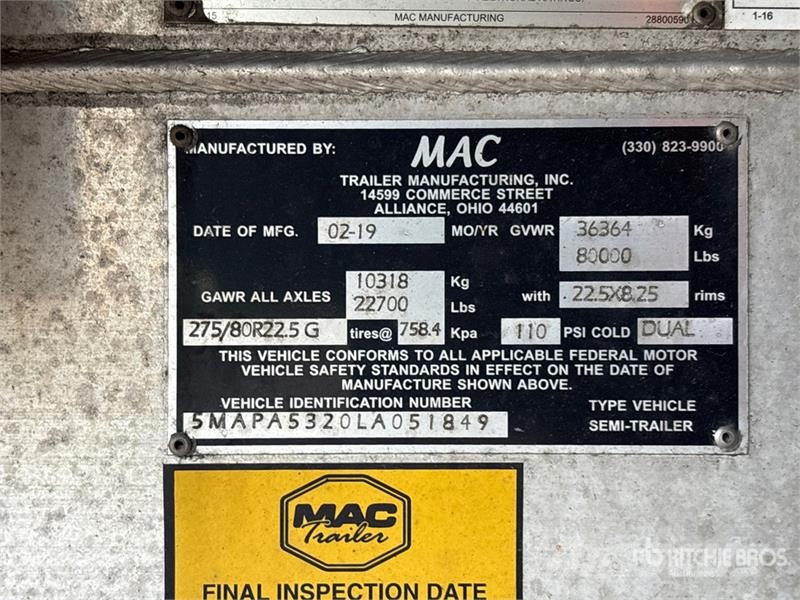 MAC 53 ft T/A Spread Axle Curtain Side Trailer Remolques de caja de lona