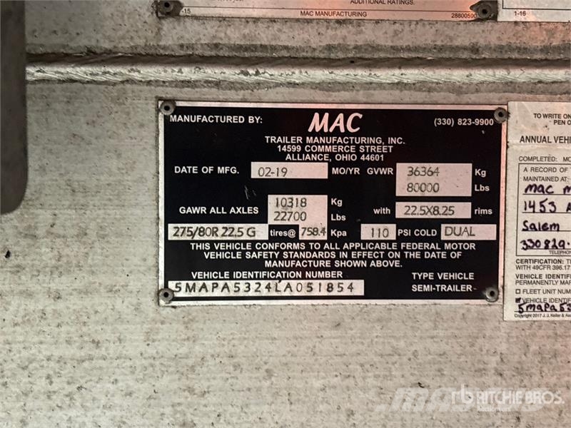 MAC 53 ft T/A Spread Axle Curtain Side Trailer مقطورات بغطاء جانبي