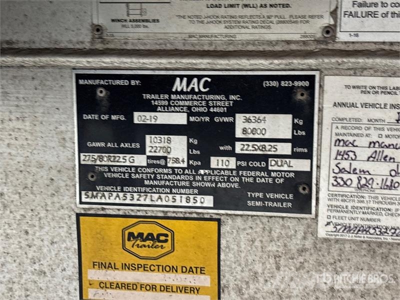 MAC 53 ft T/A Spread Axle Curtain Side Trailer Remolques de caja de lona