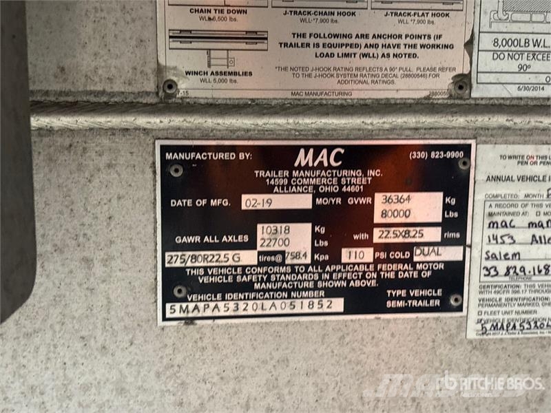 MAC 53 ft T/A Spread Axle Curtain Side Trailer Gardinanhænger