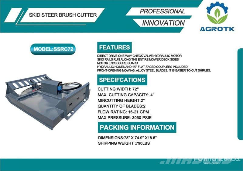 Mower King SSRC72 72 in Skid Steer Brush Cutter (U Cortadores de relva montados e rebocados