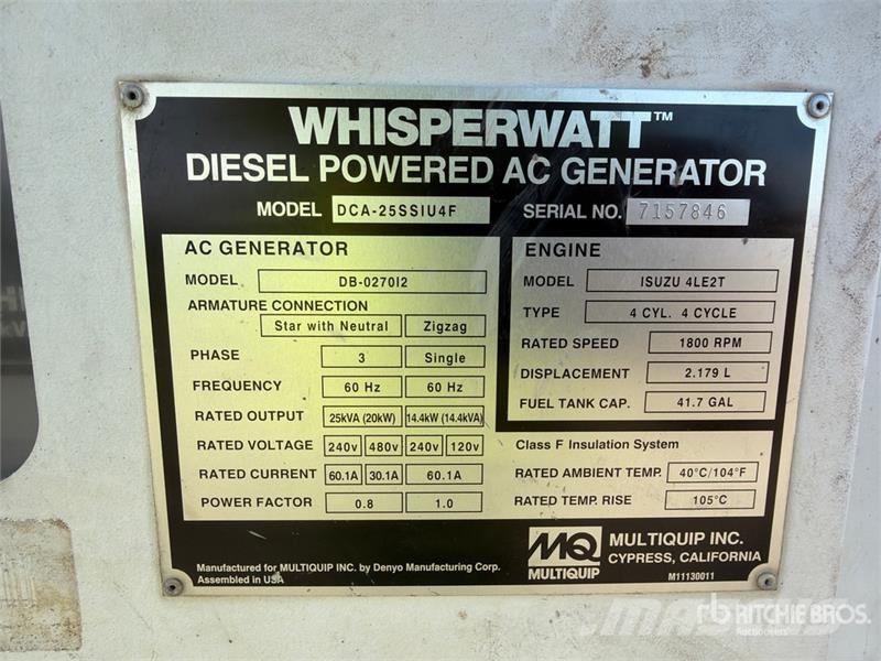 MultiQuip DCA-25SSIU4F 20 kW Mobile Generator Set Geradores Diesel