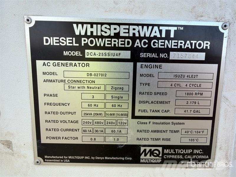 MultiQuip DCA-25SSIU4F 20 kW Mobile Generator Set Geradores Diesel