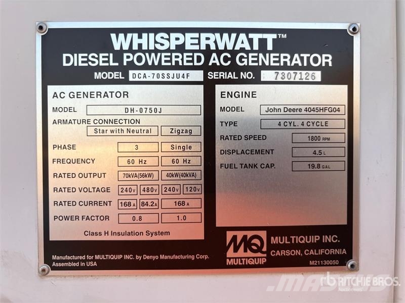 MultiQuip DCA70SSJU4F Mobile Generator Set Diesel Generators