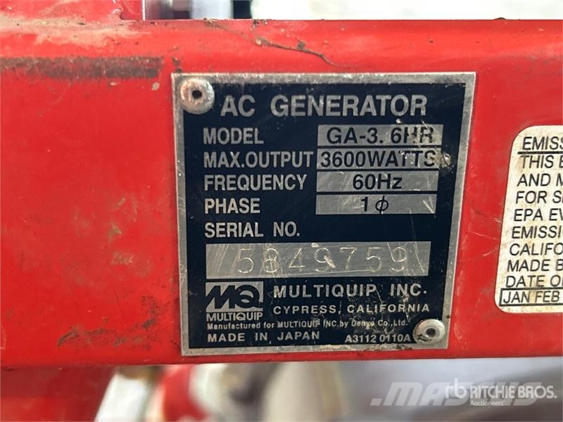 MultiQuip GA-3.6HR Portable Generator Set Outros geradores