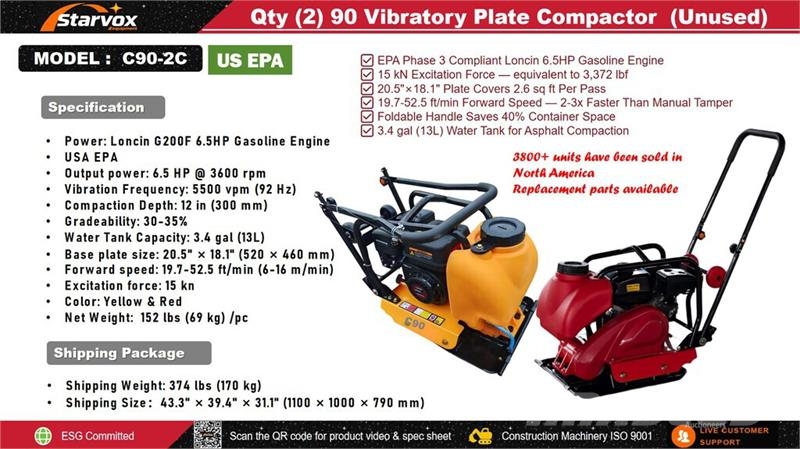 Quantity of (2) STARVOX C90-2C Vibratory Plate Co Vibratori