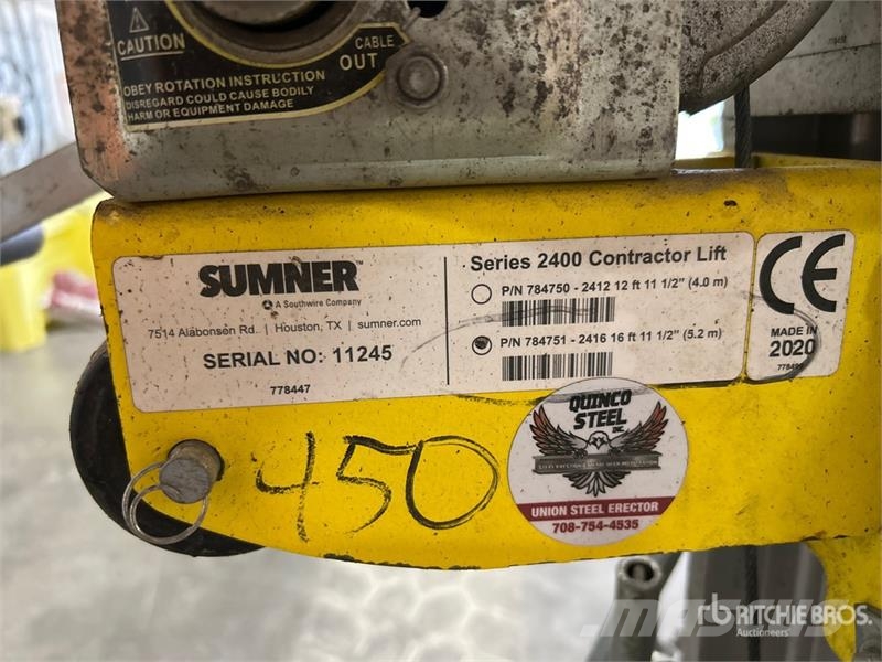  Quantity of (2)  Sumner Series 2400 Material Hoist 吊車起重機、絞車吊貨機和物料升降機