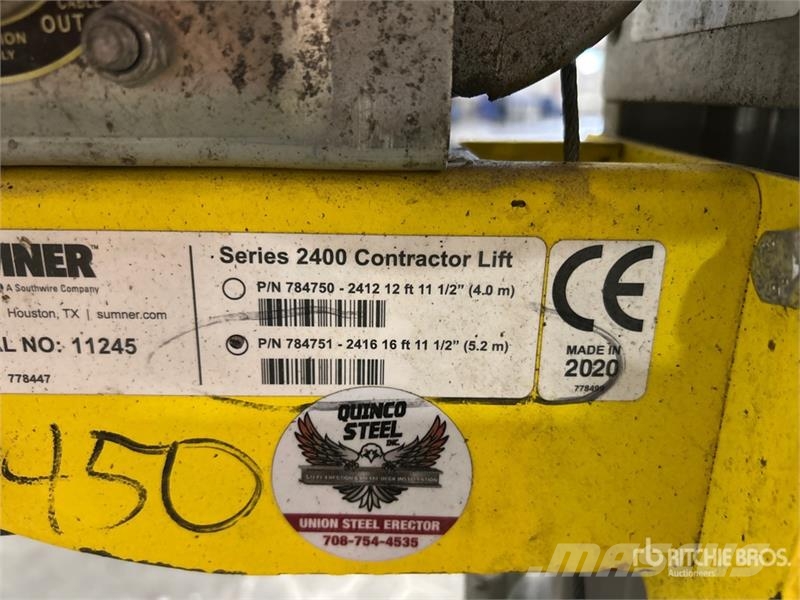  Quantity of (2)  Sumner Series 2400 Material Hoist 吊車起重機、絞車吊貨機和物料升降機