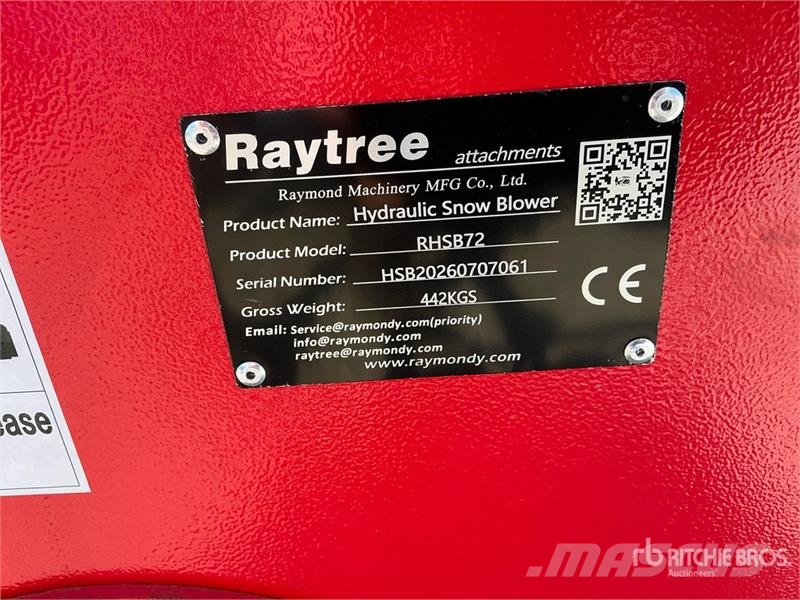  Raytree RHSB72 72 in Hydraulic Control Skid Steer  Snøfresere