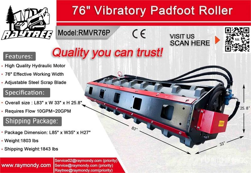 Raytree RMVR76P 76 in Padfoot Skid Steer Vibratory Rolos compactadores