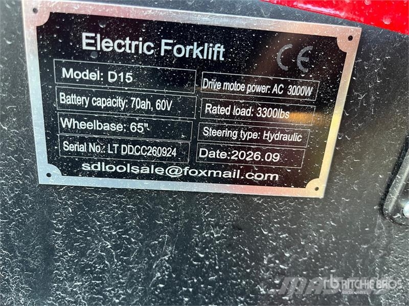 SDLOOL SL-E15 3300 lb Electric Forklift (Unused) 电动叉车