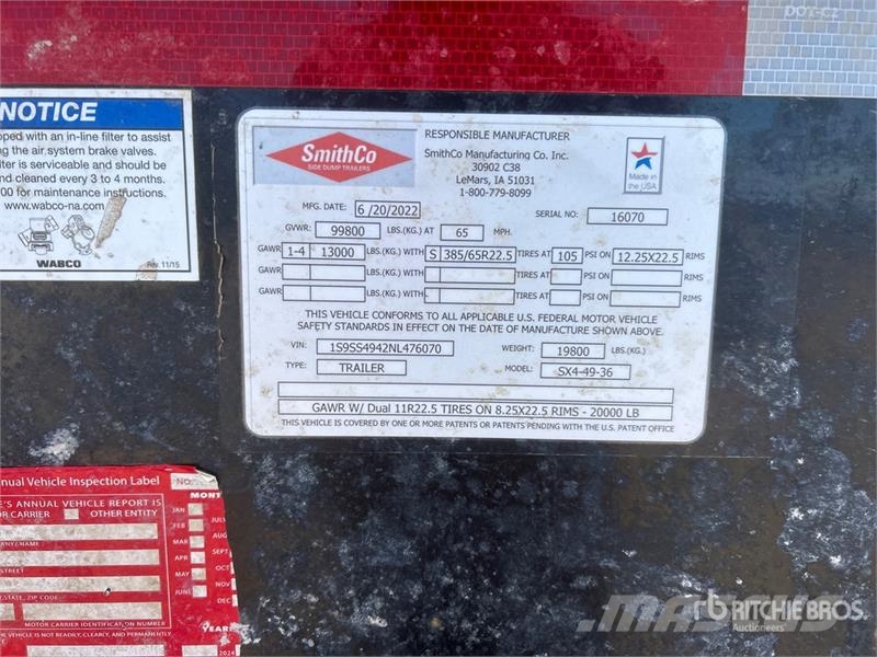 SmithCo Sx4-49-36 36 ft Quad/A Side Dump Trailer Reboques basculantes