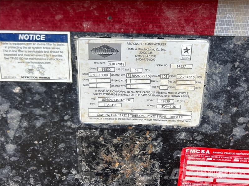 SmithCo Sx4-49-36 36 ft Quad/A Side Dump Trailer Bañera