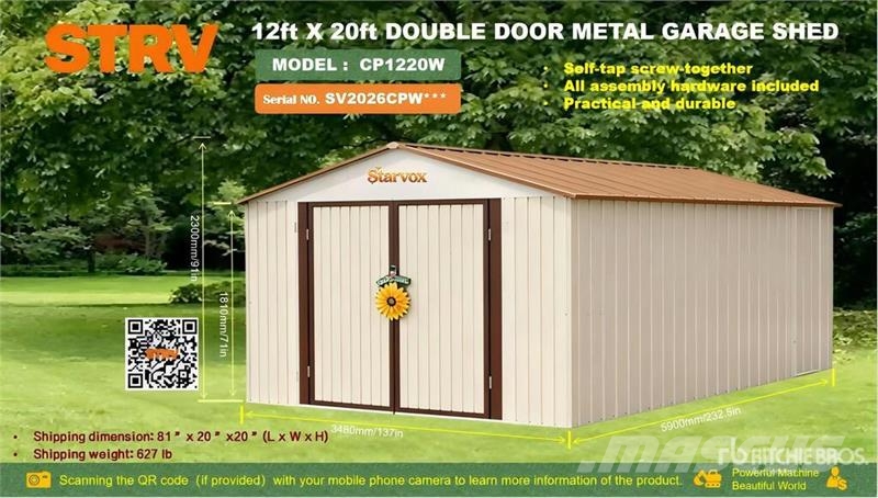 STARVOX CP1220W Metal Garage Shed (Unused) Teraskonstruktsiooniga ehitised