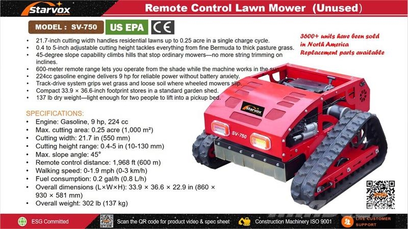  STARVOX SV-750 Remote Control Lawn Mower (Unused) Tractores corta-césped