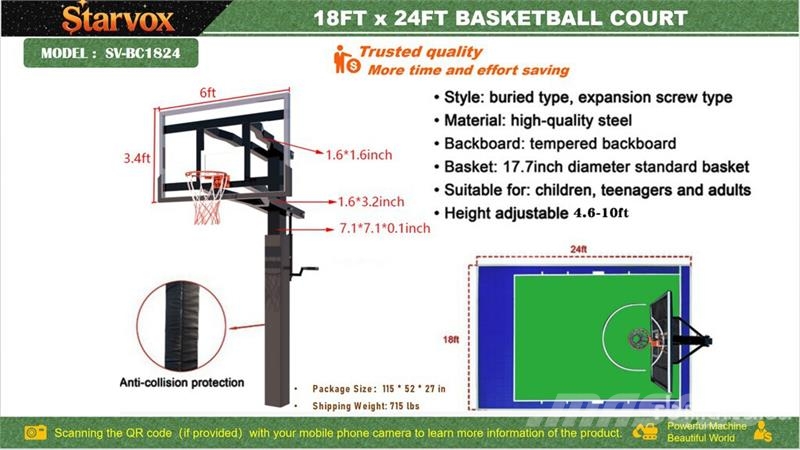 STARVOX SV-BC1824 18 ft x 24 ft Basketball Court w Other components