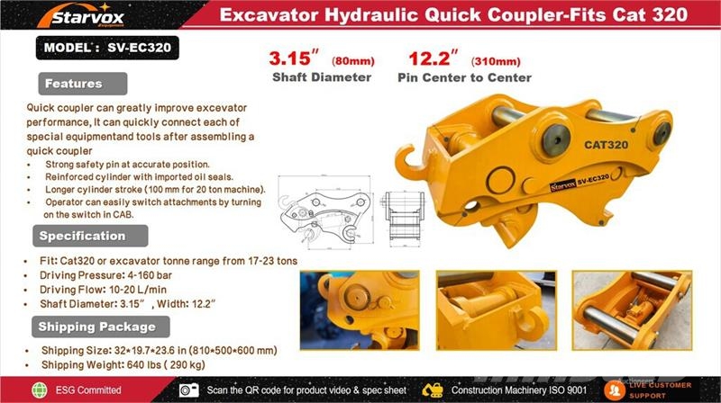  STARVOX SV-EC320 Excavator Hydraulic Quick Coupler Hitre spojke