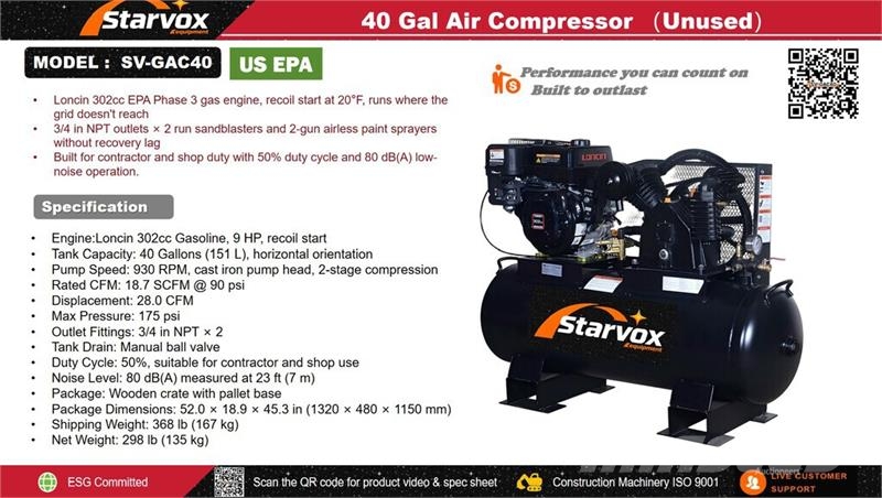  STARVOX SV-GAC40 18.7 cfm 40 gal Air Compressor (U Kompresori