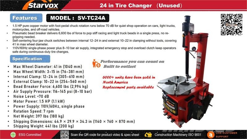  STARVOX SV-TC24A 24 in Tire Changer (Unused) Būvniecība- Citi