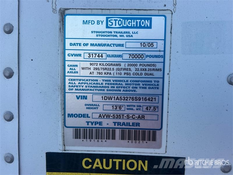 Stoughton 53 ft x 102 in T/A Van Trailer مقطورات ذات هيكل صندوقي