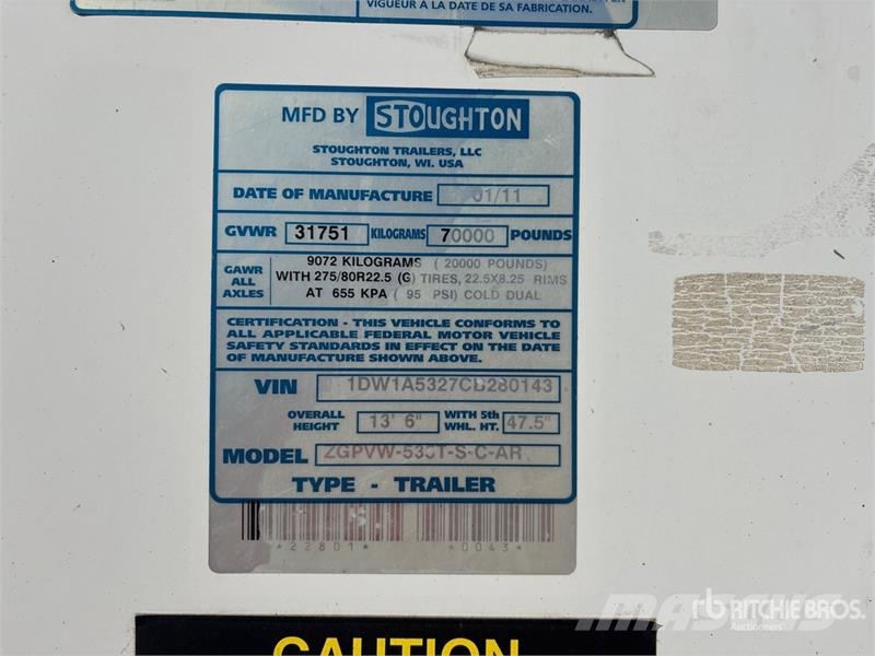 Stoughton 53 ft x 102 in T/A Van Trailer Прицепы-фургоны