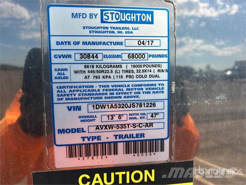Stoughton AVXW-535T-S-C-AR 53 ft x 102 in T/A Van Trailer Furgons