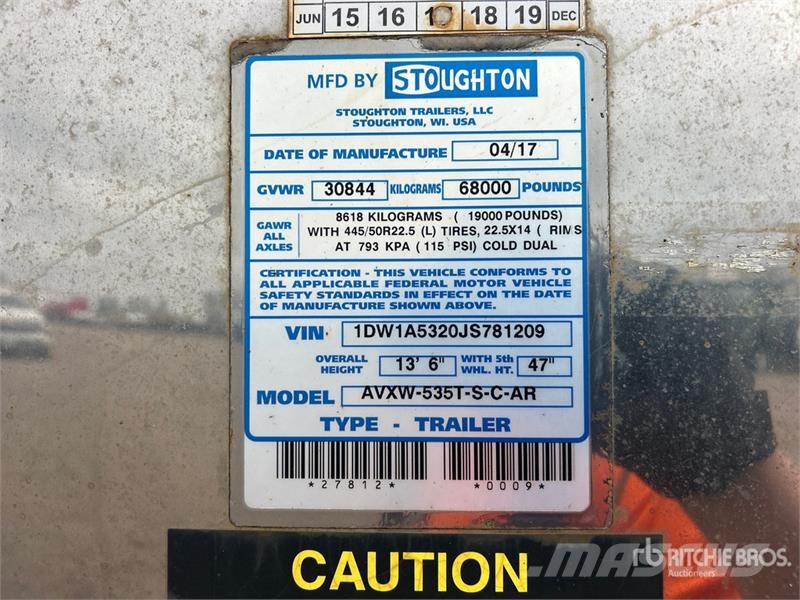 Stoughton AVXW-535T-S-C-AR 53 ft x 102 in T/A Van Trailer مقطورات ذات هيكل صندوقي