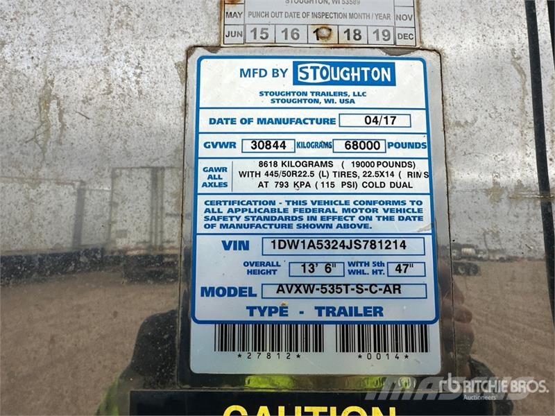Stoughton AVXW-535T-S-C-AR 53 ft x 102 in T/A Van Trailer Sanduk prikolice