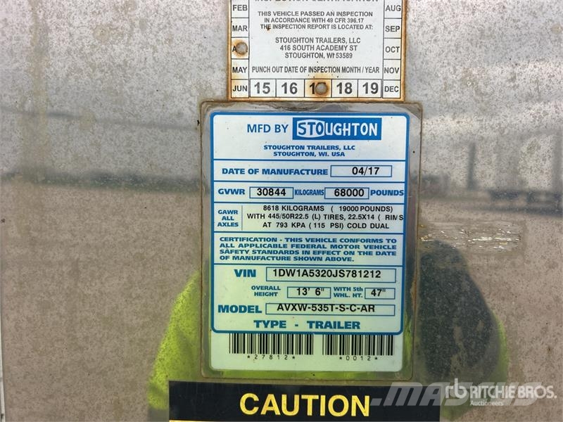 Stoughton AVXW-535T-S-C-AR 53 ft x 102 in T/A Van Trailer Причепи-фургони